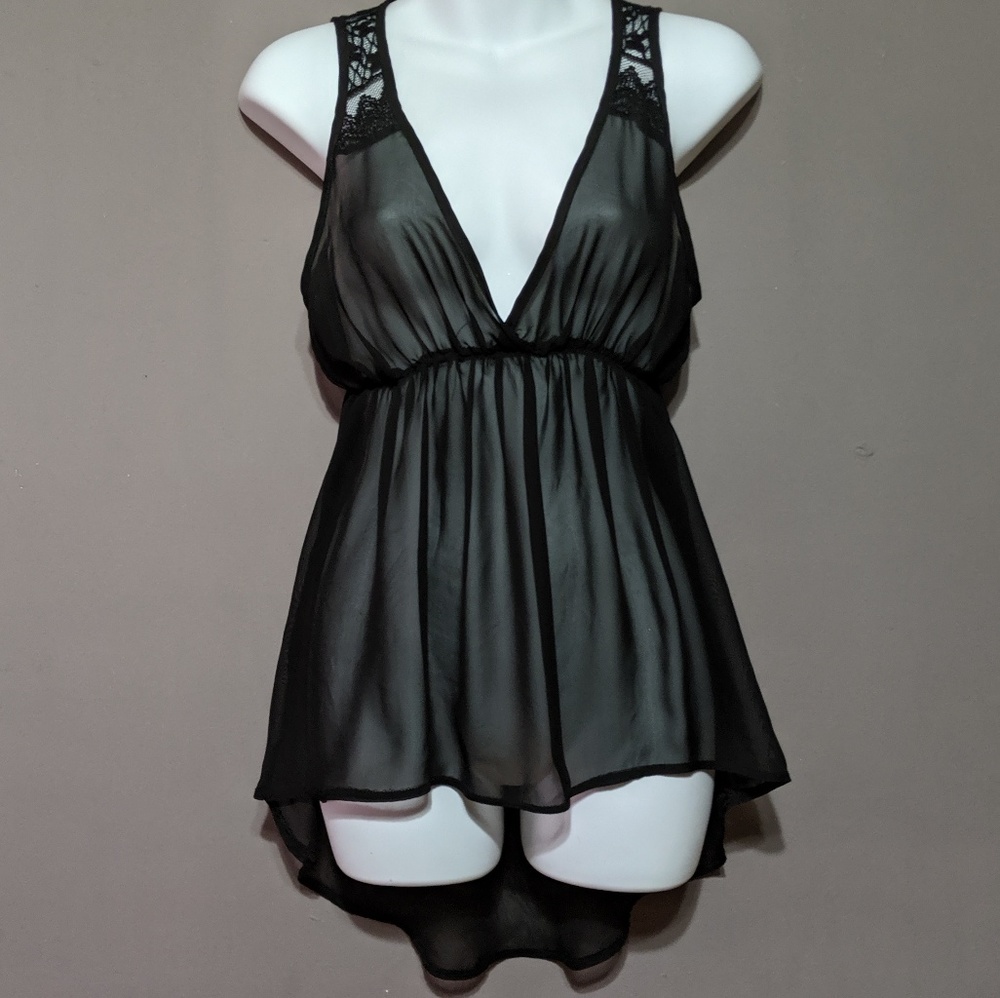 Sheer tank top with lace pattern